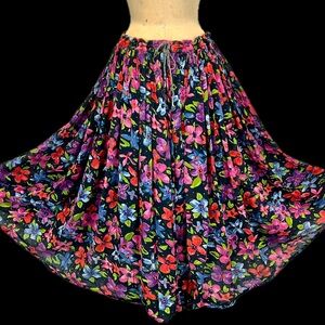 VINTAGE 90s floral long maxi full skirt 100% cotton‎ drawstring waist festival
